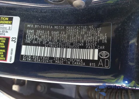 2012 Toyota Corolla Le z USA, uszkodzony, nr VIN 2T1BU4EE0CC799555